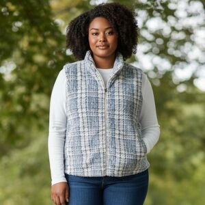 Katydid Women's Plaid Vest in Blue and Cream